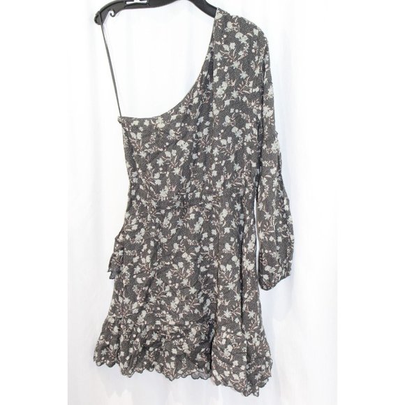 Dolan Womens Black Floral One Shoulder Ruffle Hem Dress M - Picture 5 of 5